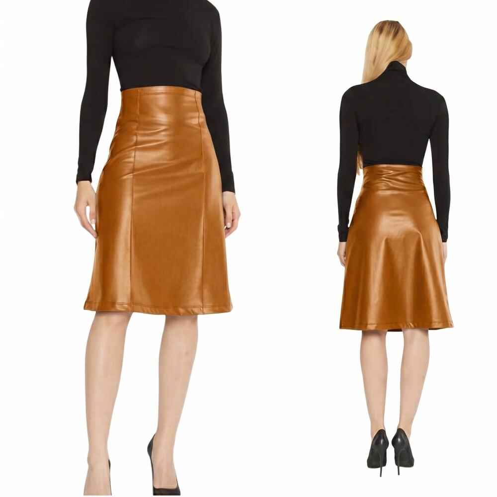 NEW RIPLEY RADER Vegan Leather A-Line Midi Skirt in Brown size 3 (M)